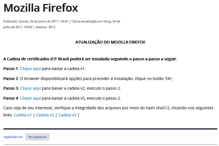 Passo a passo para instalação das cadeias no Mozilla Firefox